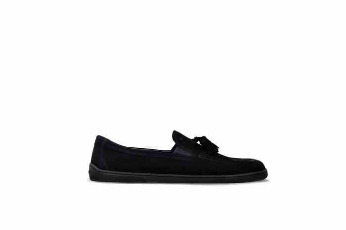 Be Lenka Portsiders barefoot mokasina – bocni pogled na crnu musku mokasinu od velura sa resama

