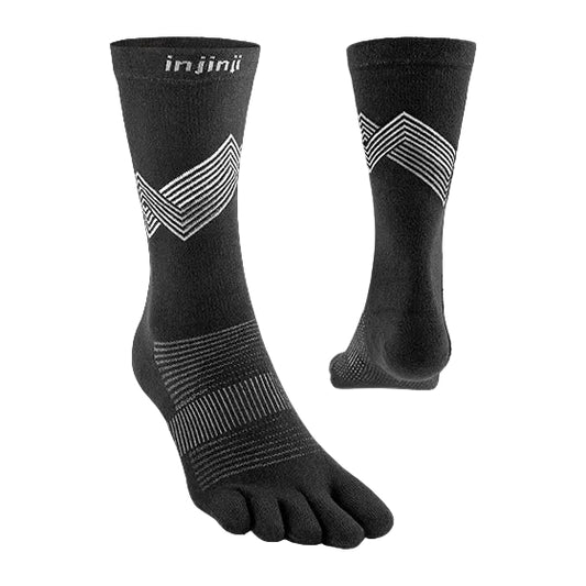 Injinji Run Lightweight Crew crne petoprste carape – studijski prikaz para