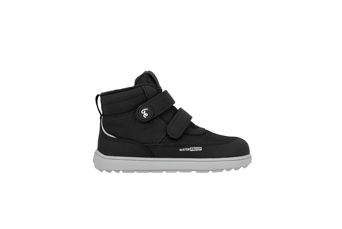 Barefoot cizme Zippu Black & Grey bocni prikaz desne cizme na beloj pozadini