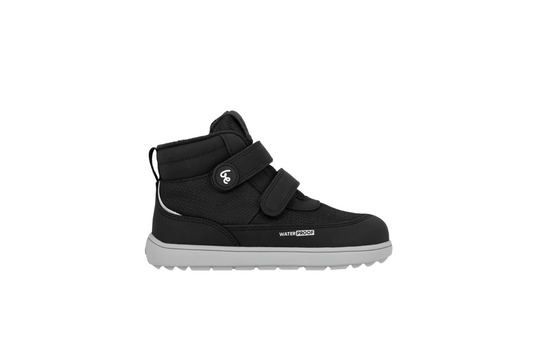 Barefoot cizme Zippu Black & Grey bocni prikaz desne cizme na beloj pozadini