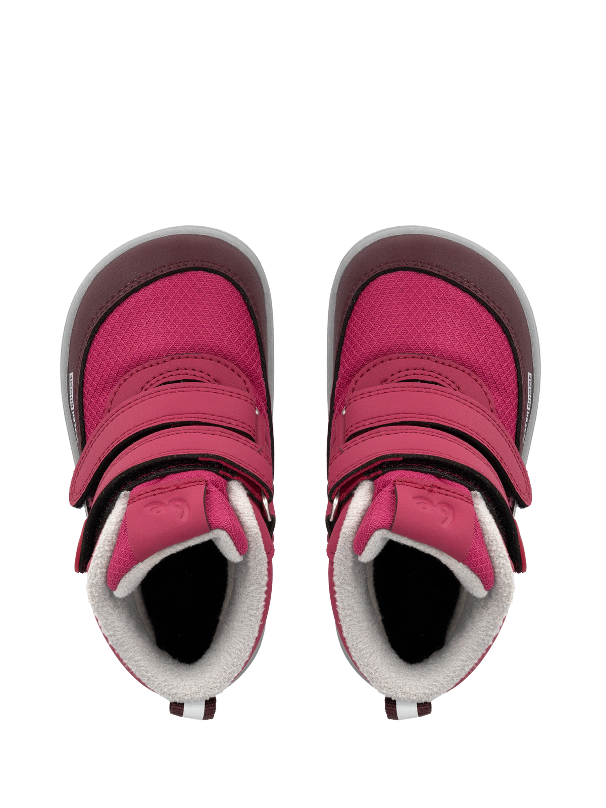 Par barefoot cizama Zippu Berry & Grey prikaz odozgo na beloj pozadini