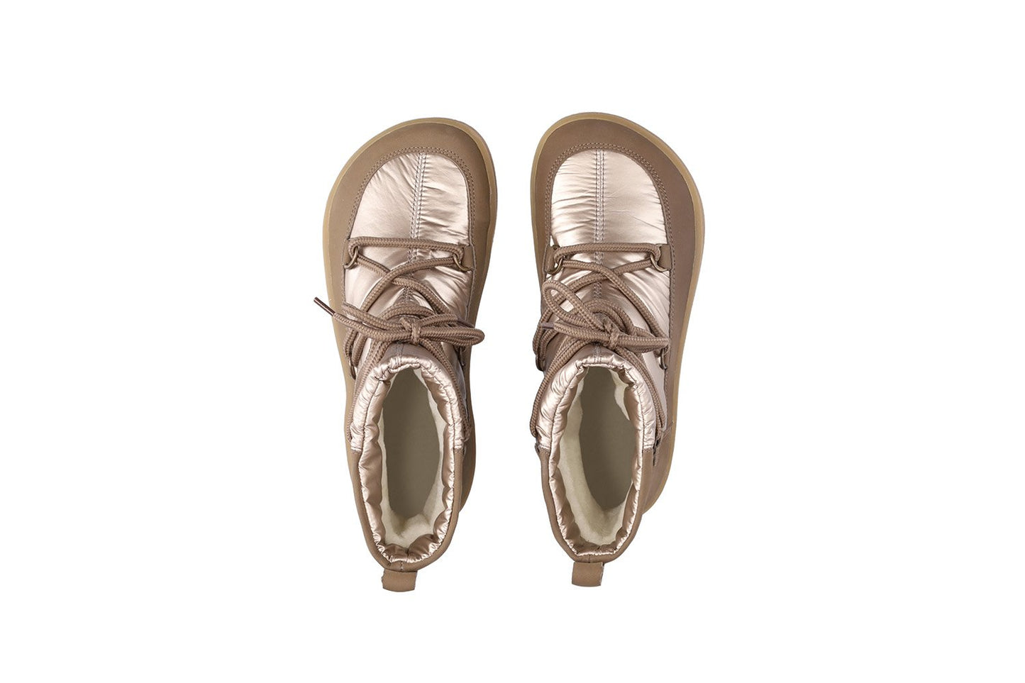 Par barefoot cizama Snowfox zlatne prikaz odozgo na beloj pozadini