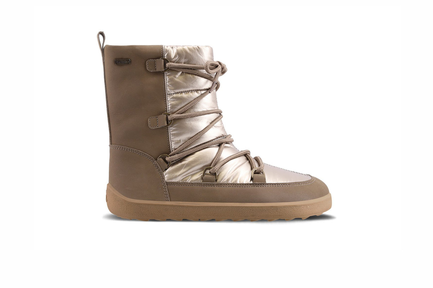 Barefoot cizme Snowfox zlatne bocni prikaz desne cizme na beloj pozadini