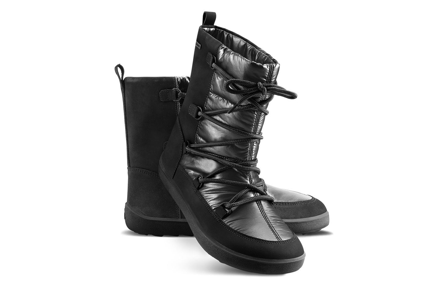 Par barefoot cizama Snowfox crne prikaz od pozadi na beloj pozadini